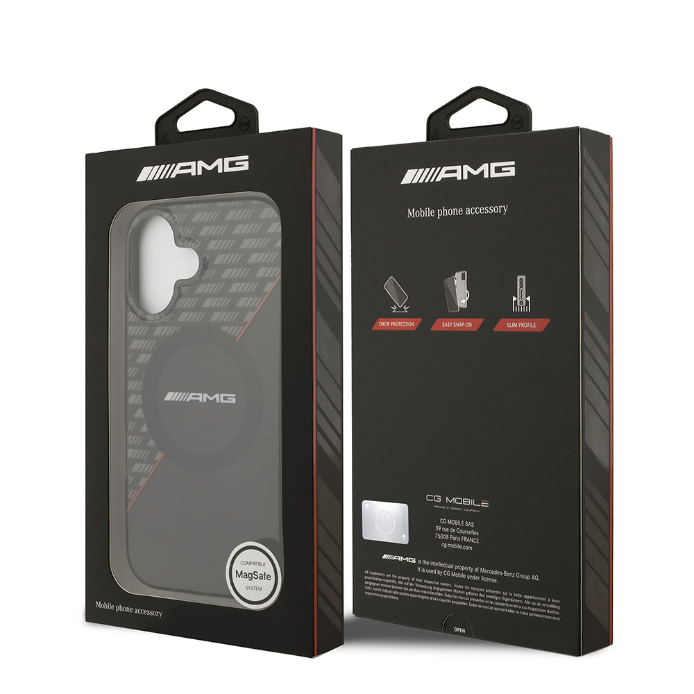 Apple iPhone 17 Kılıf AMG Orjinal Lisanslı M-safe Şarj Özellikli Çift Katmanlı Kırmızı Çapraz Çizgili Kapak Siyah-Kırmızı