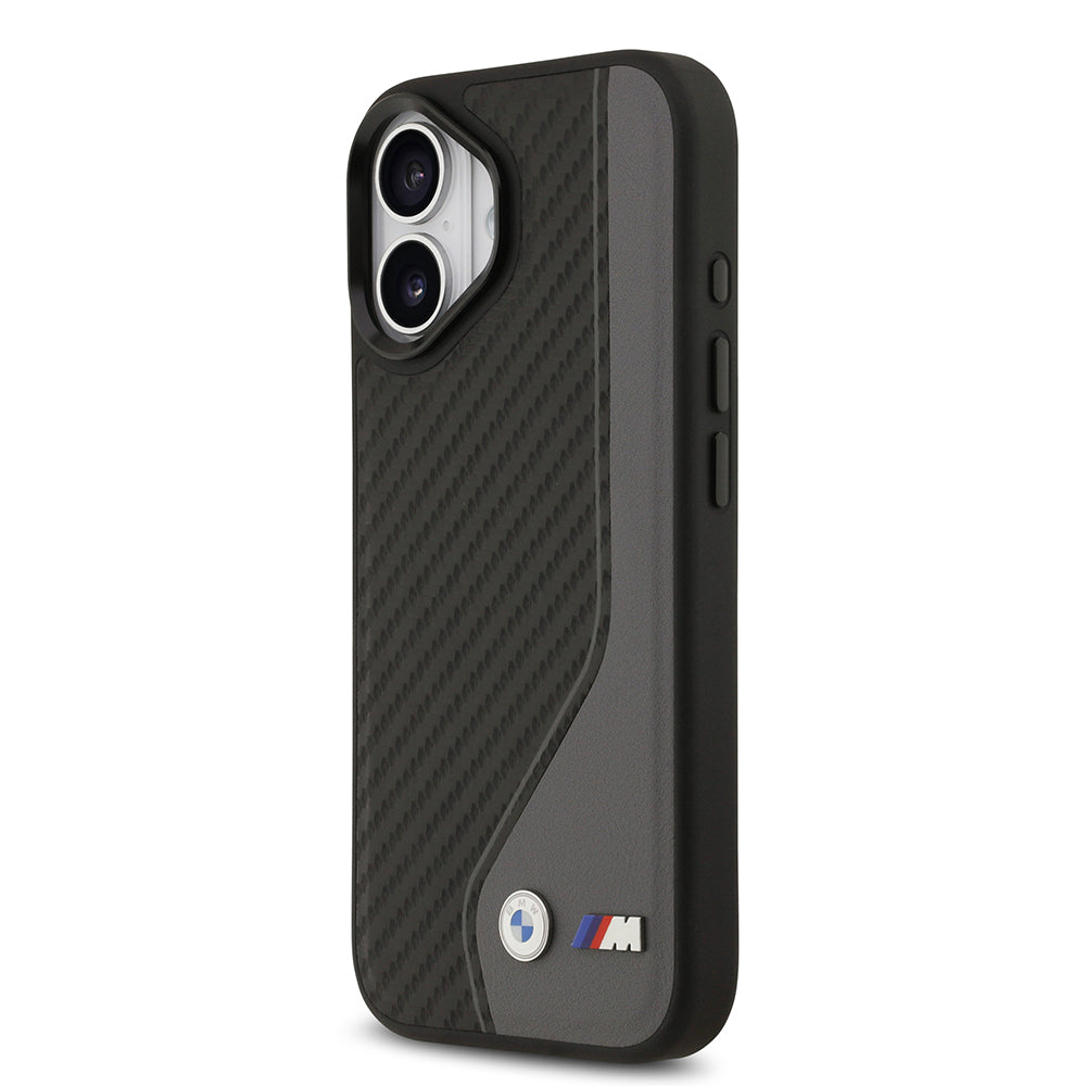 Apple iPhone 17 Kılıf BMW Orjinal Lisanslı M-safe Şarj Özellikli Metal BMW ve M Logolu PU Karbon Tasarımlı Kapak Kırmızı