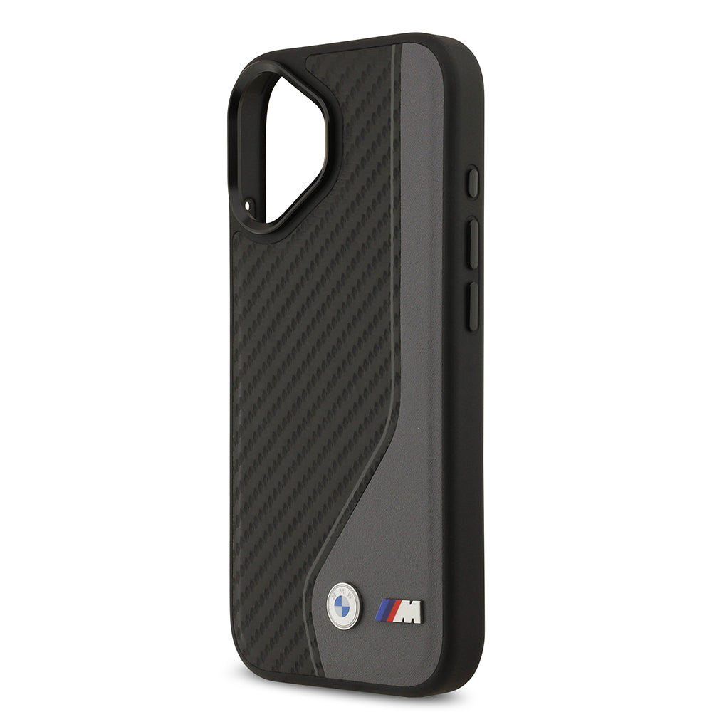 Apple iPhone 17 Kılıf BMW Orjinal Lisanslı M-safe Şarj Özellikli Metal BMW ve M Logolu PU Karbon Tasarımlı Kapak Kırmızı