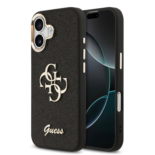 Apple iPhone 17 Kılıf Guess Orjinal Lisanslı 4G Büyük Metal Kamera Çerçeveli ve Logolu Glitter Kapak Gri