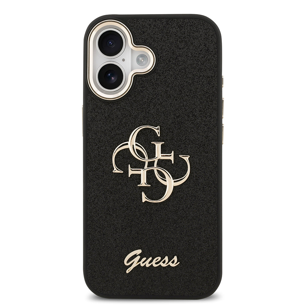 Apple iPhone 17 Kılıf Guess Orjinal Lisanslı 4G Büyük Metal Kamera Çerçeveli ve Logolu Glitter Kapak Pembe
