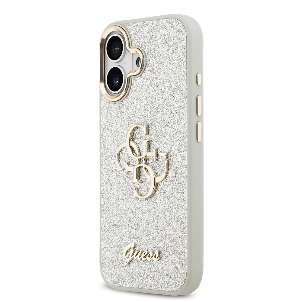 Apple iPhone 17 Kılıf Guess Orjinal Lisanslı 4G Büyük Metal Kamera Çerçeveli ve Logolu Glitter Kapak Pembe