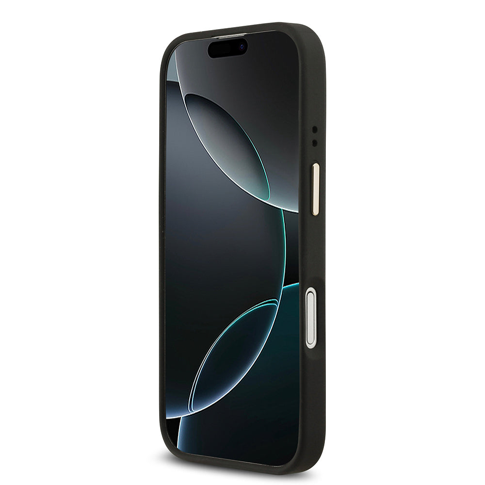 Apple iPhone 17 Kılıf Guess Orjinal Lisanslı M-safe Şarj Özellikli Gold Metal Kamera Çerçeveli Taşlı 4G Logolu Kapak  Kahverengi