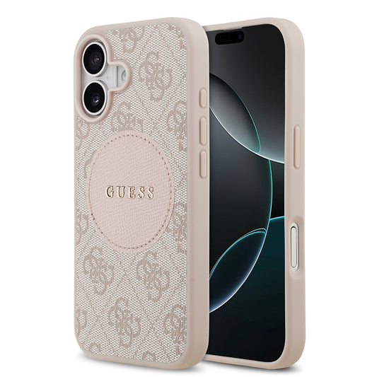 Apple iPhone 17 Kılıf Guess Orjinal Lisanslı M-safe Şarj Özellikli Yazı Logolu Circle Classic Kapak Pembe