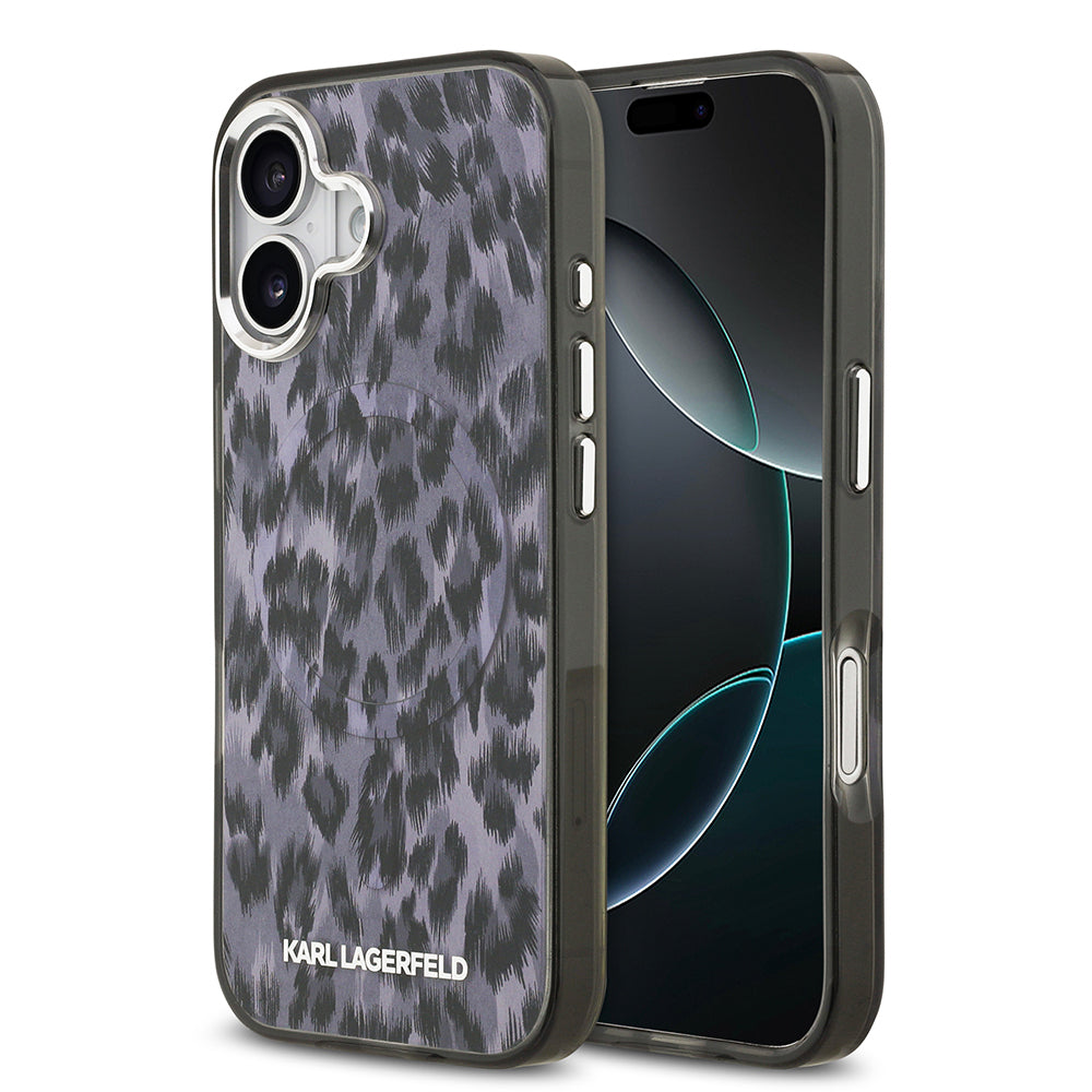 Apple iPhone 17 Kılıf Karl Lagerfeld Orjinal Lisanslı M-safe Şarj Özellikli IML Leopar Baskılı Kapak