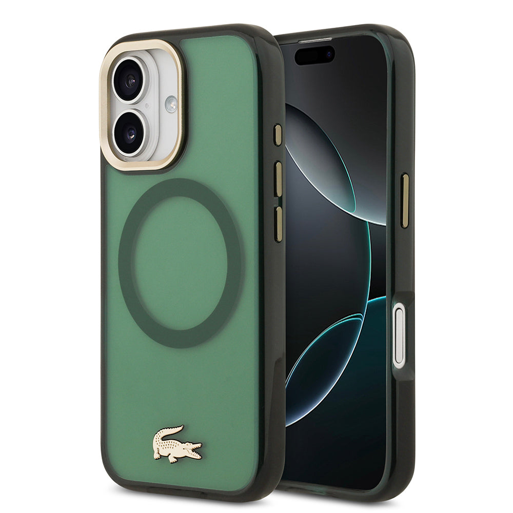 Apple iPhone 17 Kılıf Lacoste Orjinal Lisanslı M-safe Şarj Özellikli Gold Timsah Logolu Buzlu Kapak