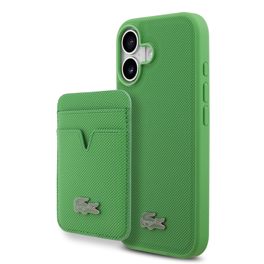 Apple iPhone 17 Kılıf Lacoste Orjinal Lisanslı M-safe Şarj Özellikli PU Pike Desenli Metal Logolu Kartlıklı Kapak
