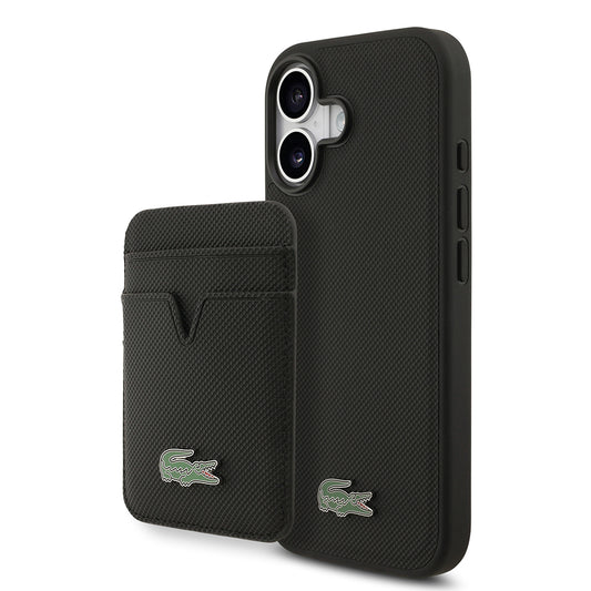 Apple iPhone 17 Kılıf Lacoste Orjinal Lisanslı M-safe Şarj Özellikli PU Pike Desenli Metal Logolu Kartlıklı Kapak