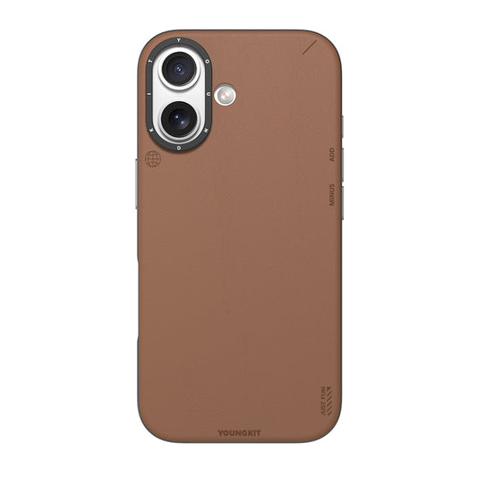 Apple iPhone 17 Kılıf M-safe Şarj Özellikli Basit Mat Deri Desenli Youngkit Tech Fashion Serisi Kapak Kahverengi
