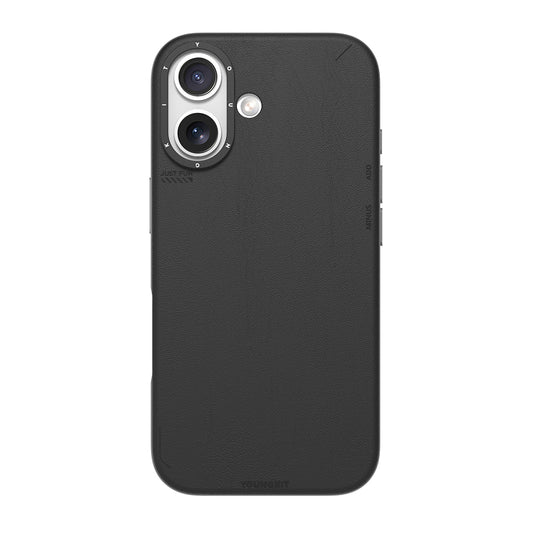Apple iPhone 17 Kılıf M-safe Şarj Özellikli Basit Mat Deri Desenli Youngkit Tech Fashion Serisi Kapak Siyah