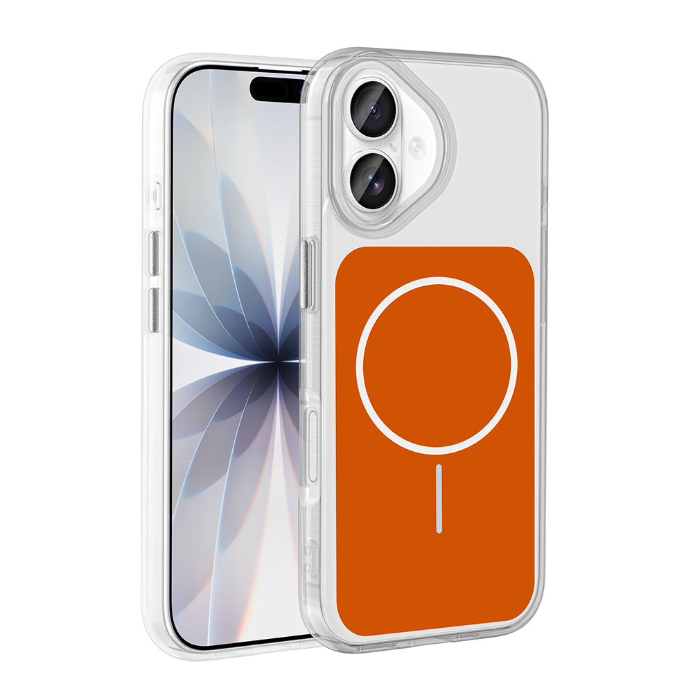 Apple iPhone 17 Kılıf M-Safe Şarj Özellikli Metal Buton Tasarımlı Zore İkonik Sert Silikon Kapak Turuncu