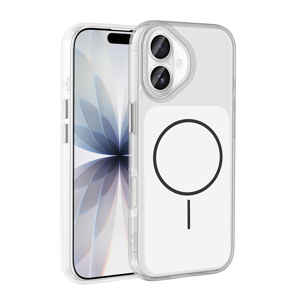 Apple iPhone 17 Kılıf M-Safe Şarj Özellikli Metal Buton Tasarımlı Zore İkonik Sert Silikon Kapak Beyaz