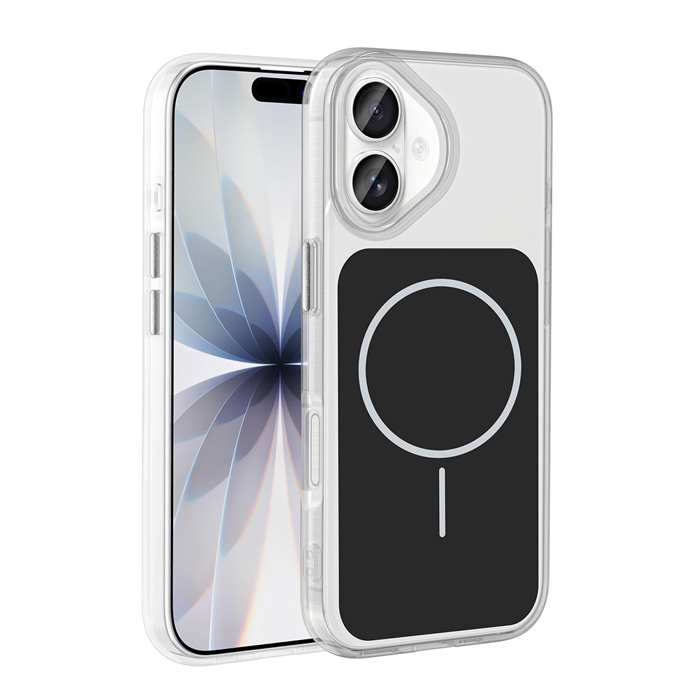 Apple iPhone 17 Kılıf M-Safe Şarj Özellikli Metal Buton Tasarımlı Zore İkonik Sert Silikon Kapak Siyah