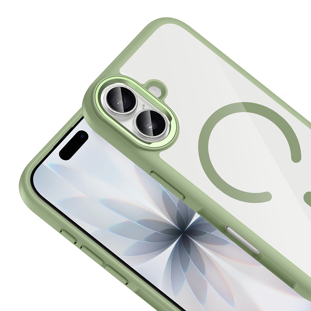 Apple iPhone 17 Kılıf M-Safe Şarj Özellikli Metal Kamera Çerçeveli Zore Tiko Kapak Yeşil