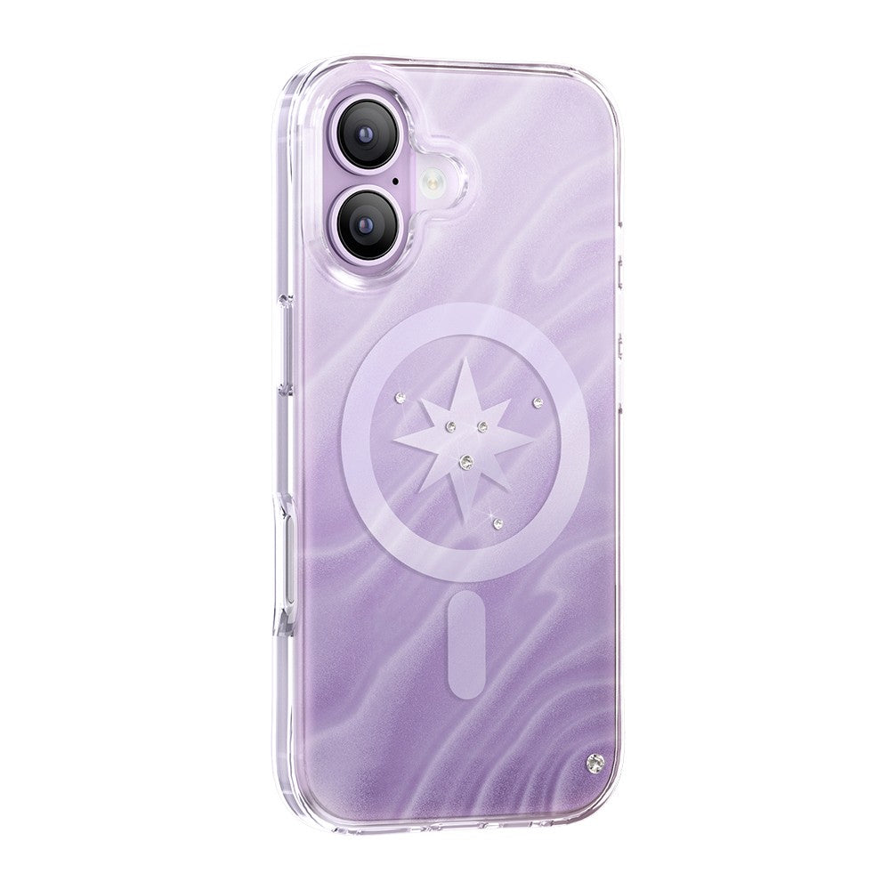 Apple iPhone 17 Kılıf M-Safe Şarj Özellikli Orjinal Swarovski Taşlı Zore Paris Rovix Sert PC Kapak