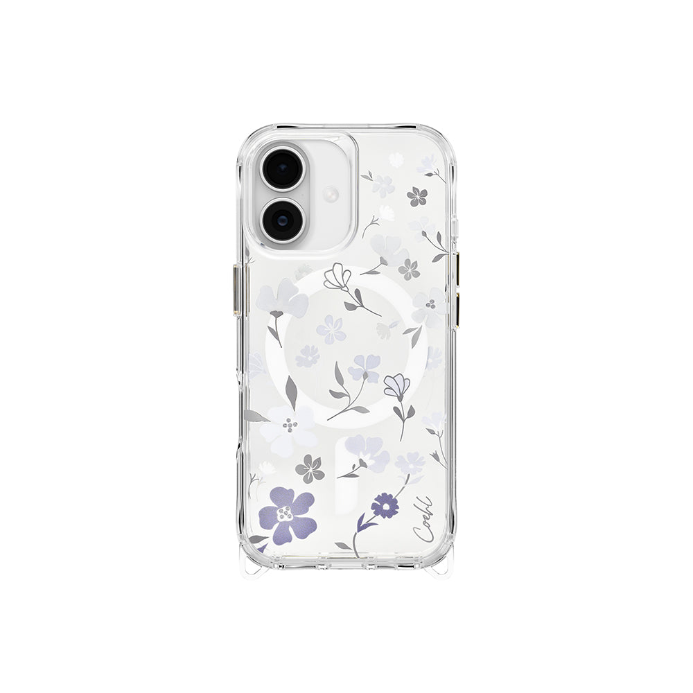 Apple iPhone 17 Kılıf M-safe Şarj Özellikli Şeffaf Arka Yüzey Çiçekli Coehl Amara Kapak Lila