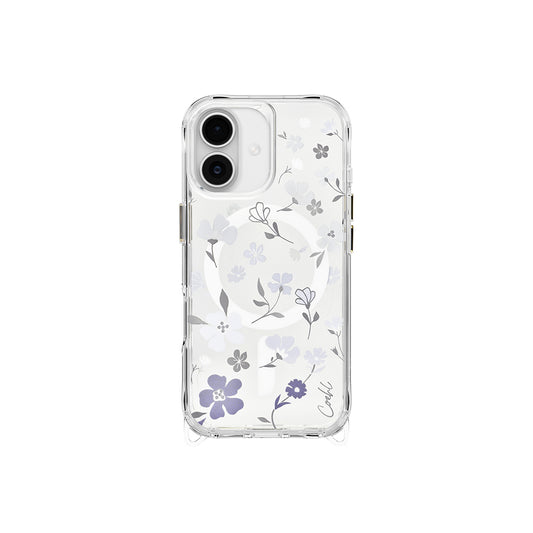Apple iPhone 17 Kılıf M-safe Şarj Özellikli Şeffaf Arka Yüzey Çiçekli Coehl Amara Kapak Lila