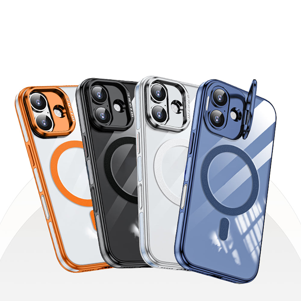 Apple iPhone 17 Kılıf M-safe Şarj Özellikli Wlons Standlı Efsane Kapak Mavi