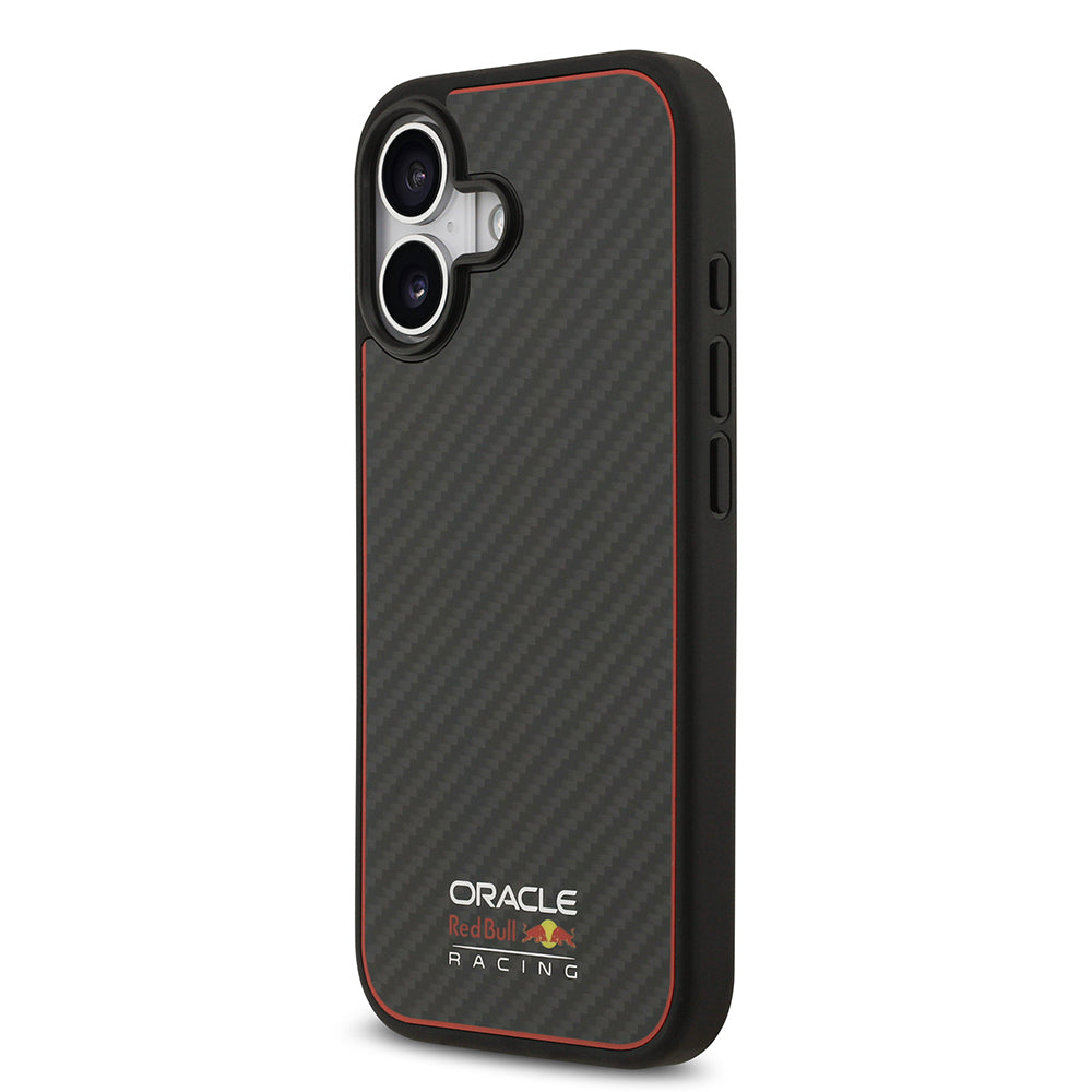 Apple iPhone 17 Kılıf Redbull Orjinal Lisanslı M-safe Şarj Özellikli Karbon Fiber Parlayan Logolu Kevlar Kapak  Siyah