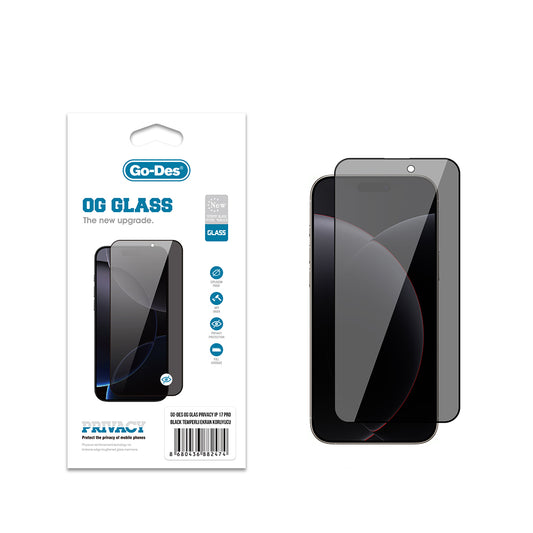 Apple iPhone 17 Pro Go Des OG Glass Privacy Antistatik Temperli Cam Ekran Koruyucu Siyah