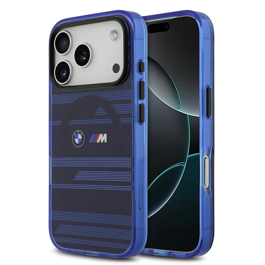 Apple iPhone 17 Pro Kılıf BMW Orjinal Lisanslı M-safe Şarj Özellikli Metal Kamera Butonlu Yatay Şeritli M Dizayn Kapak