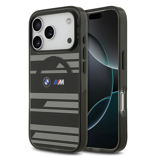 Apple iPhone 17 Pro Kılıf BMW Orjinal Lisanslı M-safe Şarj Özellikli Metal Kamera Butonlu Yatay Şeritli M Dizayn Kapak