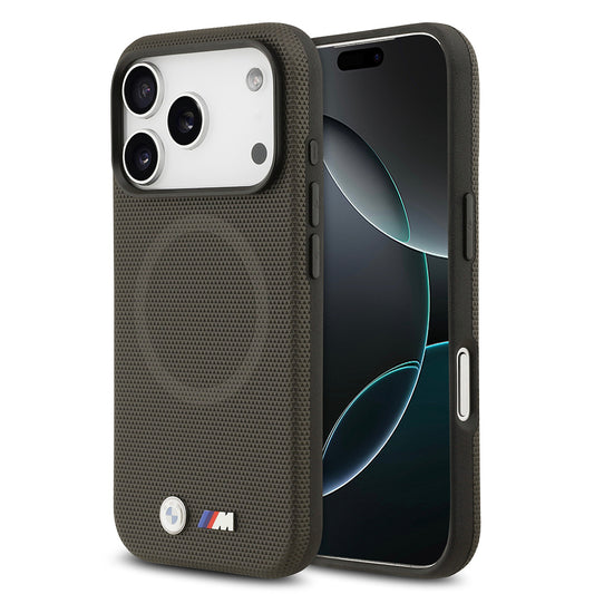 Apple iPhone 17 Pro Kılıf BMW Orjinal Lisanslı M-safe Şarj Özellikli Metal Logolu Delikli M Dizayn Deri Kapak