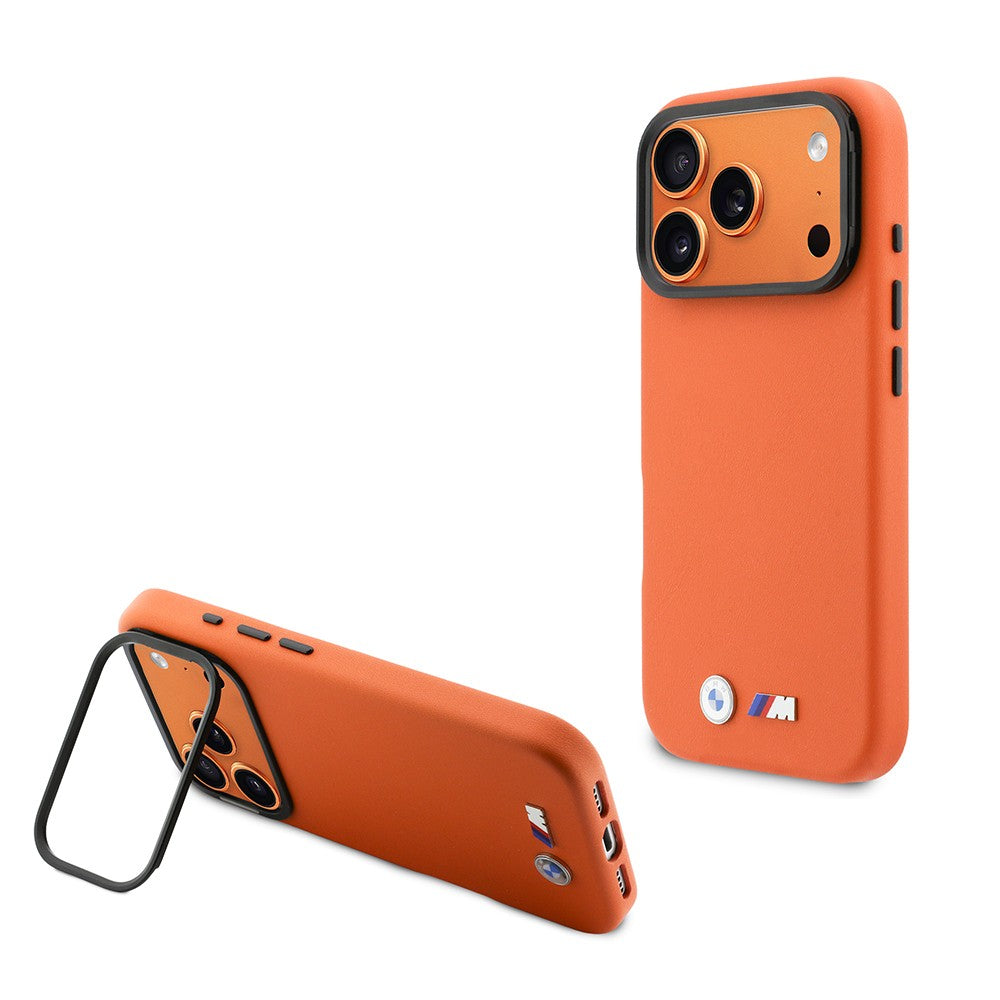 Apple iPhone 17 Pro Kılıf BMW Orjinal Lisanslı M-safe Şarj Özellikli Standlı Metal Kamera Çerçeveli M Logolu PU Deri Kapak