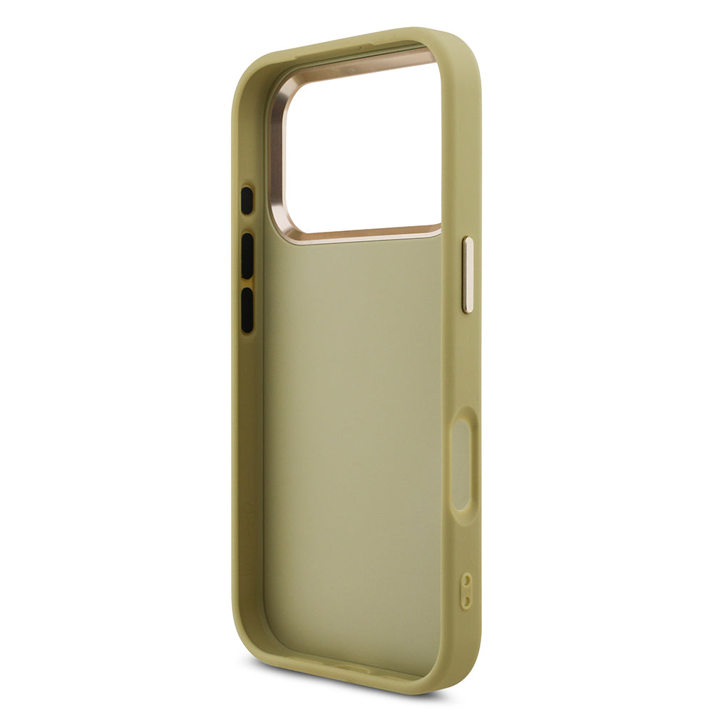 Apple iPhone 17 Pro Kılıf Guess Orjinal Lisanslı 4G Büyük Metal Kamera Çerçeveli ve Logolu Glitter Kapak Gold