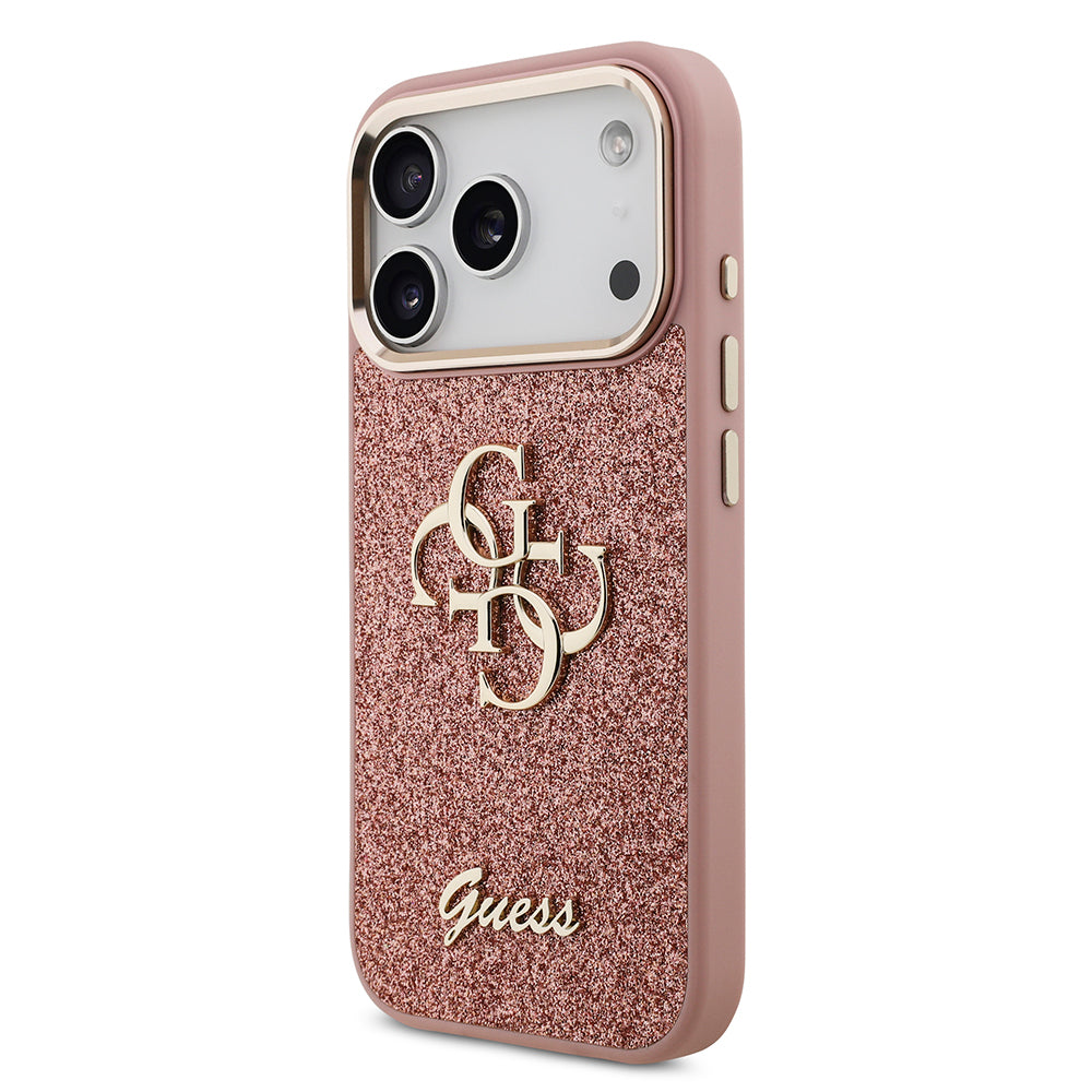 Apple iPhone 17 Pro Kılıf Guess Orjinal Lisanslı 4G Büyük Metal Kamera Çerçeveli ve Logolu Glitter Kapak Siyah
