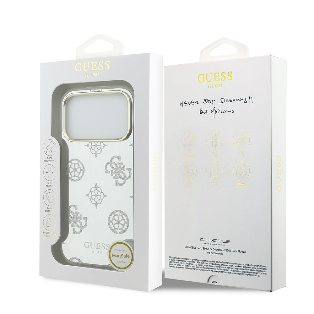 Apple iPhone 17 Pro Kılıf Guess Orjinal Lisanslı Metal Kamera Çerçeveli Simli Aynalı Kapak Gümüş