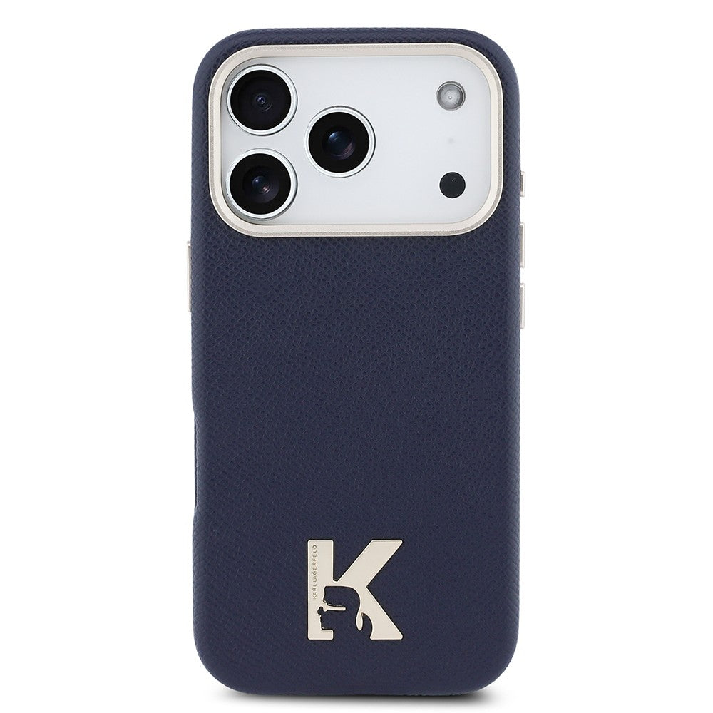 Apple iPhone 17 Pro Kılıf Karl Lagerfeld Orjinal Lisanslı M-safe Şarj Özellikli Gold Kamera Çerçeveli KHEAD Metal Logolu PU Deri Kapak