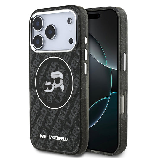 Apple iPhone 17 Pro Kılıf Karl Lagerfeld Orjinal Lisanslı Parlayan Simli Karl & Choupette Heads Kapak