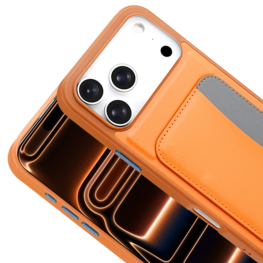 Apple iPhone 17 Pro Kılıf Kartlıklı Zore X-Kart Silikon Kapak Turuncu