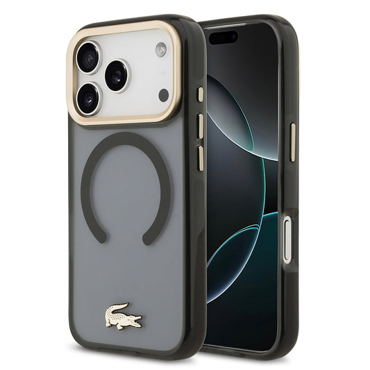 Apple iPhone 17 Pro Kılıf Lacoste Orjinal Lisanslı M-safe Şarj Özellikli Gold Timsah Logolu Buzlu Kapak