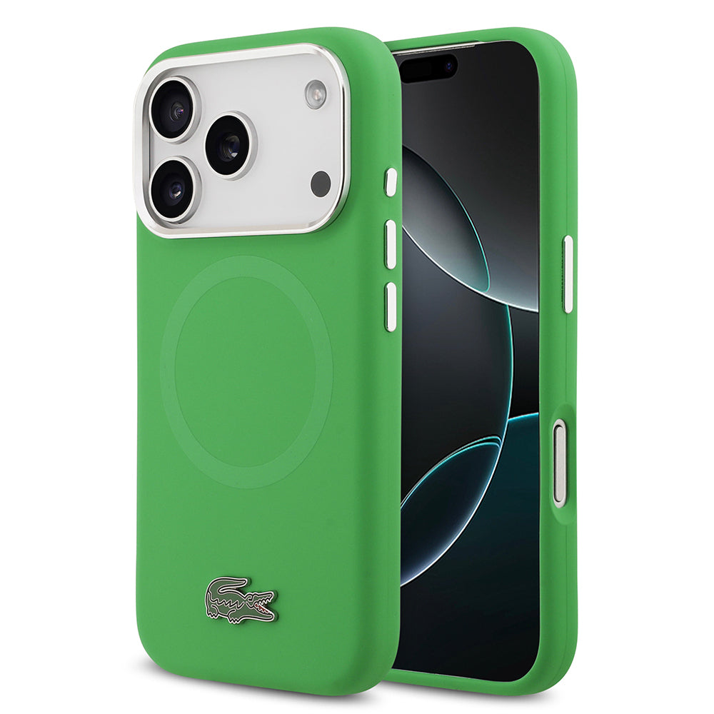 Apple iPhone 17 Pro Kılıf Lacoste Orjinal Lisanslı M-safe Şarj Özellikli İkonik Logolu Metal Kamera Çerçeveli Silikon Kapak