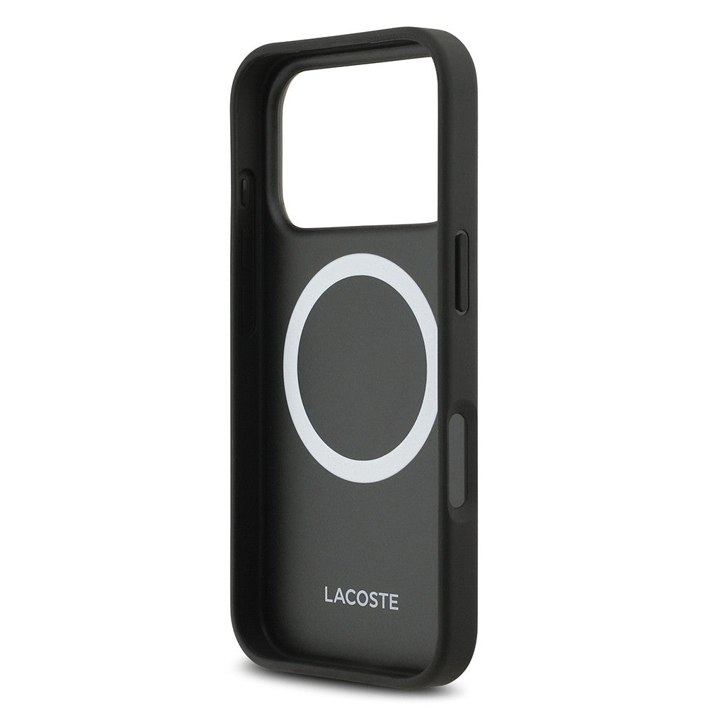 Apple iPhone 17 Pro Kılıf Lacoste Orjinal Lisanslı M-safe Şarj Özellikli PU Pike Desenli Metal Logolu Kapak