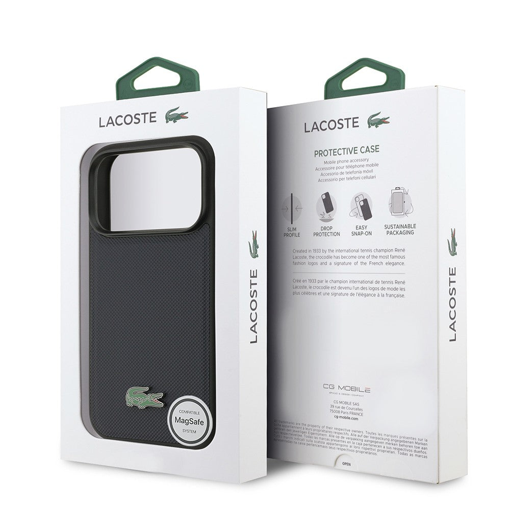 Apple iPhone 17 Pro Kılıf Lacoste Orjinal Lisanslı M-safe Şarj Özellikli PU Pike Desenli Metal Logolu Kapak