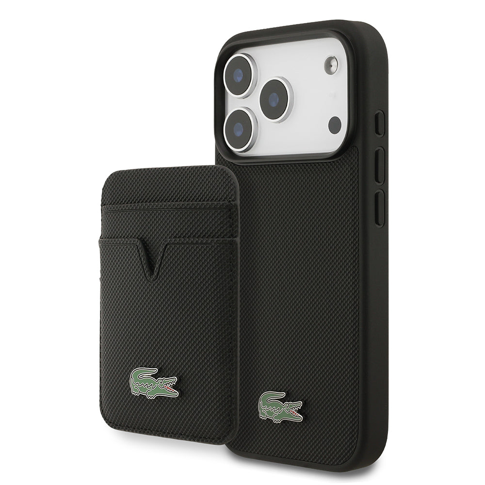 Apple iPhone 17 Pro Kılıf Lacoste Orjinal Lisanslı M-safe Şarj Özellikli PU Pike Desenli Metal Logolu Kartlıklı Kapak