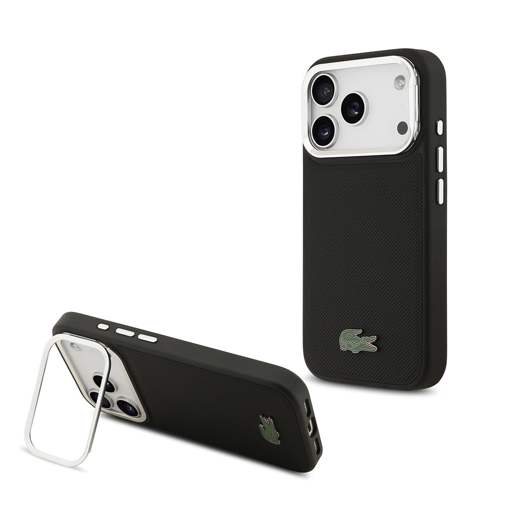 Apple iPhone 17 Pro Kılıf Lacoste Orjinal Lisanslı M-safe Şarj Özellikli PU Pike Desenli Standlı Metal Logolu Kapak