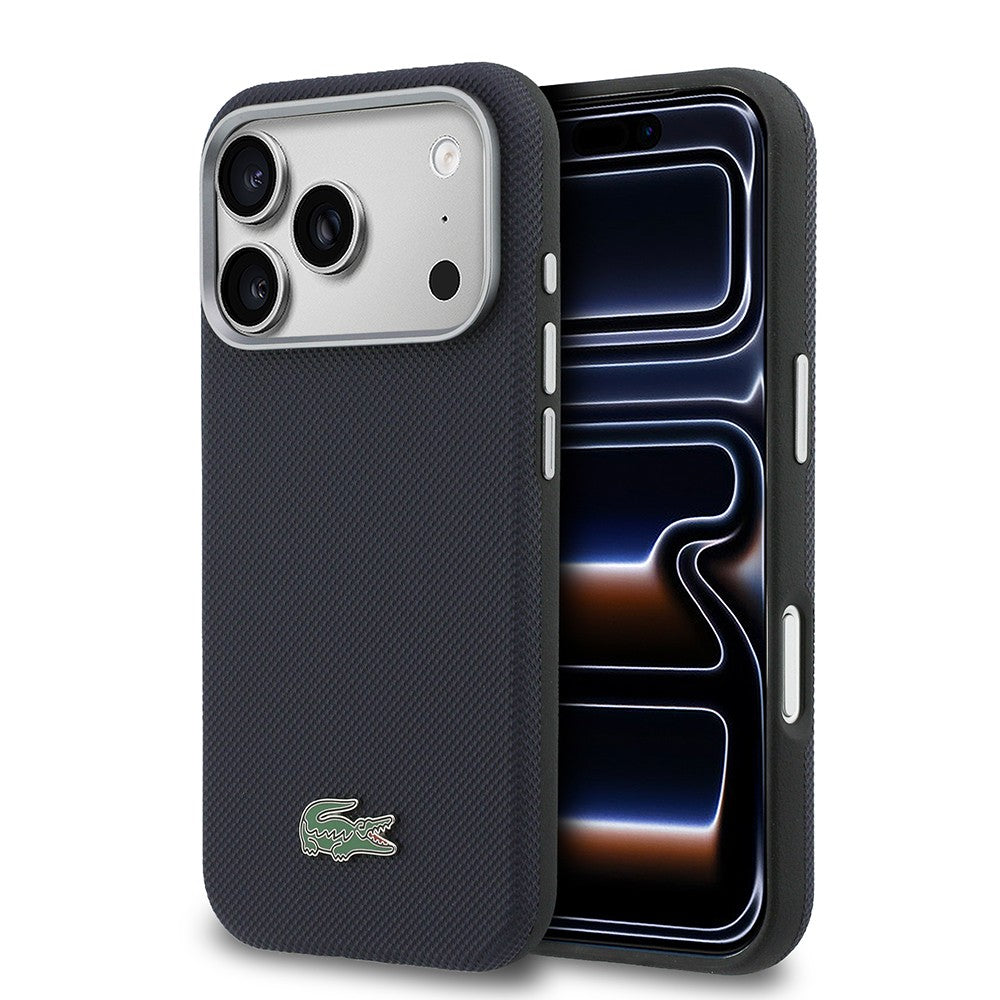 Apple iPhone 17 Pro Kılıf Lacoste Orjinal Lisanslı M-Safe Şarj Özellikli PVC Yarı Pike Desenli Arka Yüzey İkonik Timsah Dokuma Logolu Kapak