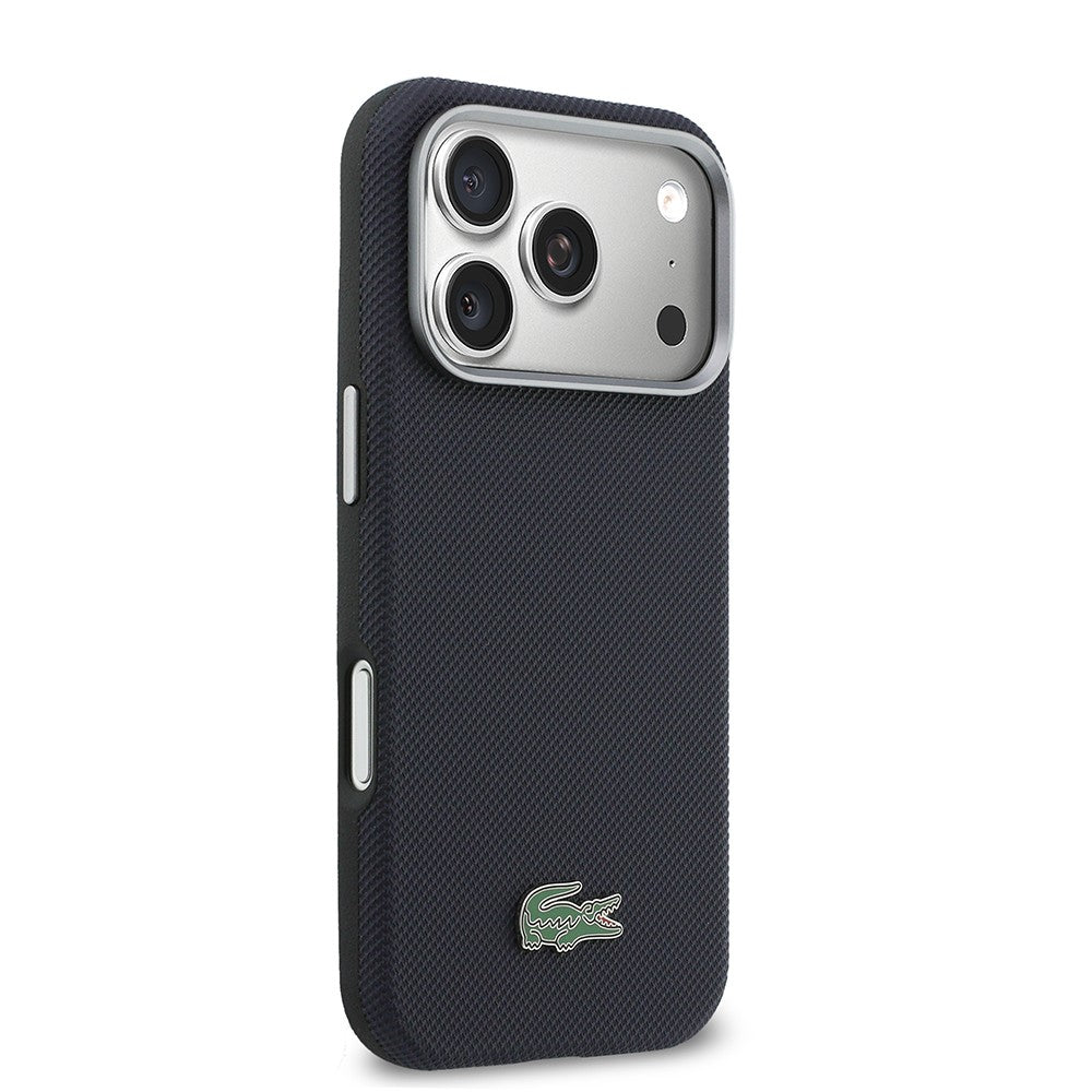 Apple iPhone 17 Pro Kılıf Lacoste Orjinal Lisanslı M-Safe Şarj Özellikli PVC Yarı Pike Desenli Arka Yüzey İkonik Timsah Dokuma Logolu Kapak