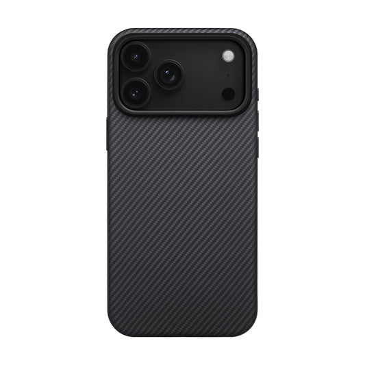 Apple iPhone 17 Pro Kılıf M-safe Şarj Özellikli Aramid Fiber Pitaka Military-Grade Classic Serisi Black-Grey Twill Kapak Siyah