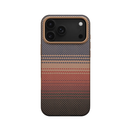 Apple iPhone 17 Pro Kılıf M-safe Şarj Özellikli Aramid Fiber Pitaka Military-Grade Sunset-Moonrise Serisi Kapak Kahverengi