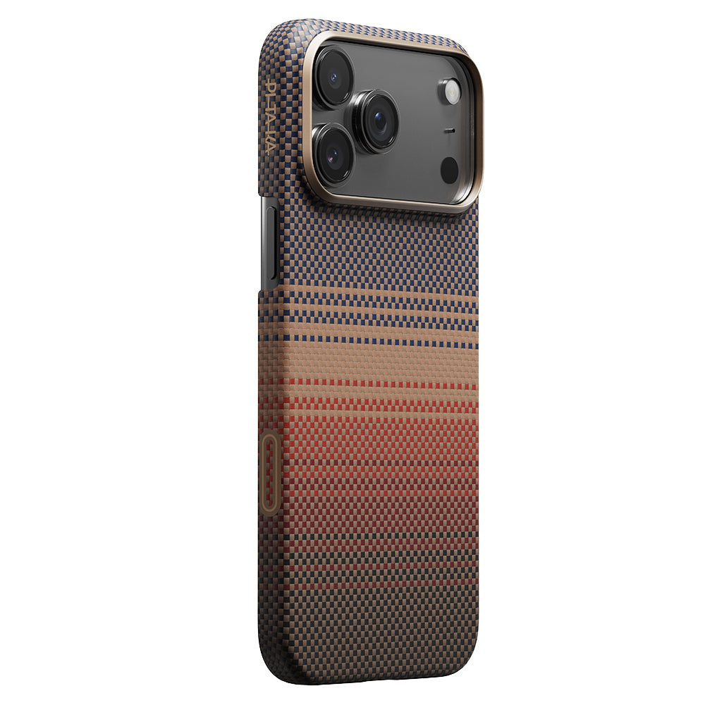 Apple iPhone 17 Pro Kılıf M-safe Şarj Özellikli Aramid Fiber Pitaka Tactile Woven Sunset-Moonrise Serisi Kapak