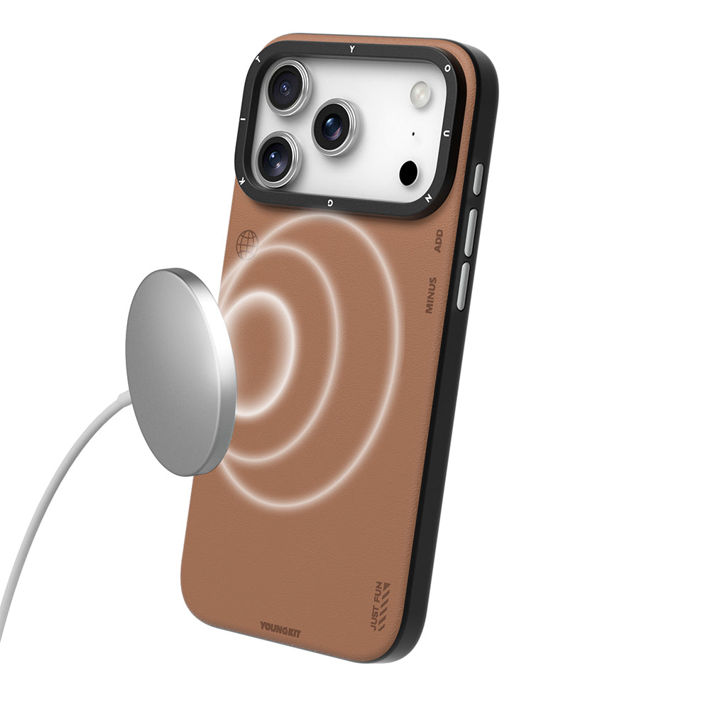 Apple iPhone 17 Pro Kılıf M-safe Şarj Özellikli Basit Mat Deri Desenli Youngkit Tech Fashion Serisi Kapak Gri