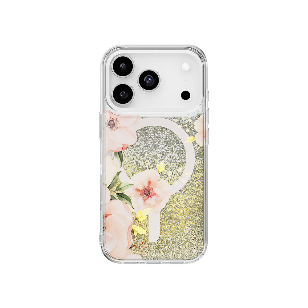 Apple iPhone 17 Pro Kılıf M-safe Şarj Özellikli Çiçek Desenli Simli Arka Yüzey Coehl Fleurette Kapak