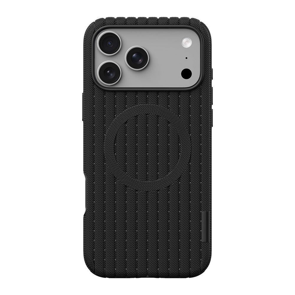 Apple iPhone 17 Pro Kılıf M-Safe Şarj Özellikli Çizgi Desenli Kumaş Dokulu Zore Paris Lorin Kapak
