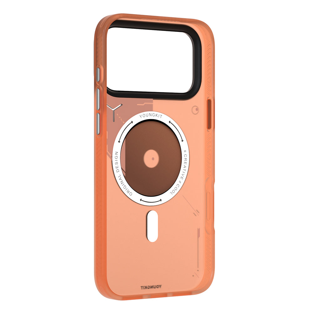 Apple iPhone 17 Pro Kılıf M-safe Şarj Özellikli Disk Desenli Youngkit Disc Battle Kapak Turuncu