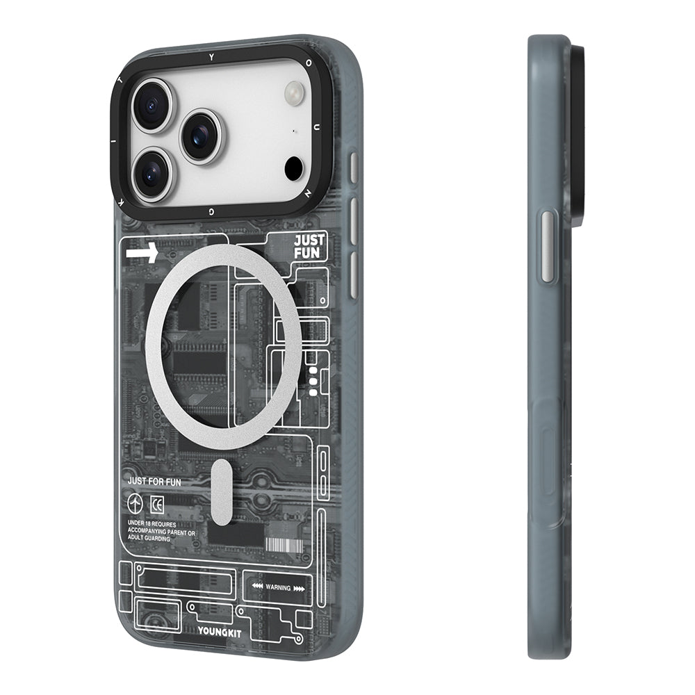 Apple iPhone 17 Pro Kılıf M-safe Şarj Özellikli Kamera Denetim Butonlu Youngkit Technology Serisi Kapak Mavi